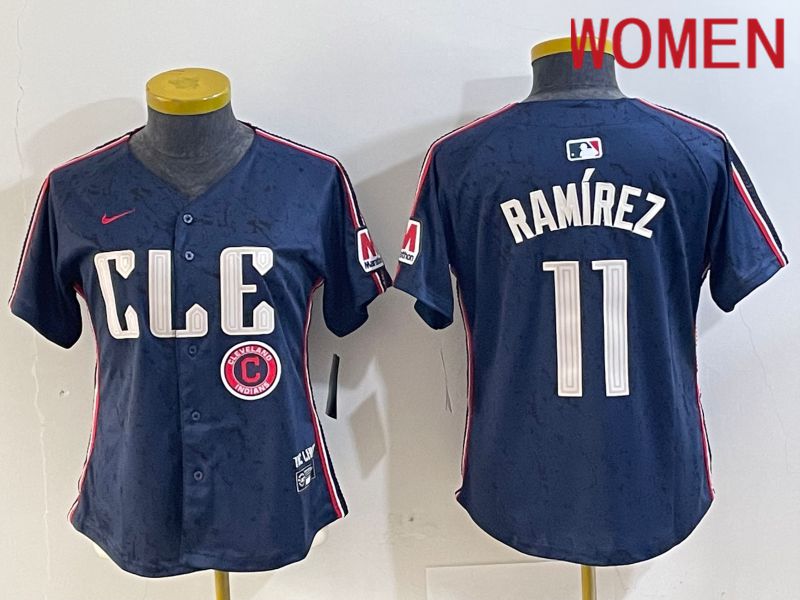 Women Cleveland Indians #11 Ramirez Blue City Edition Nike 2024 MLB Jersey style 5->women mlb jersey->Women Jersey